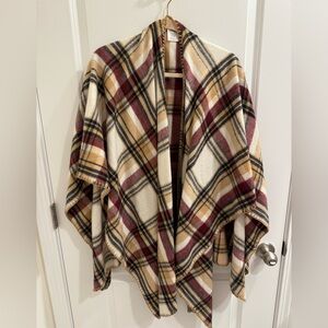 Woolrich Woman’s Blanket Wrap Shawl One Size Maroon Tan Black Cream Plaid‎